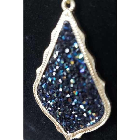 Gold Plated Necklace Featuring Glass Stone 2" Teardrop Pendant Sparkle 22" Chain - Picture 7 of 7